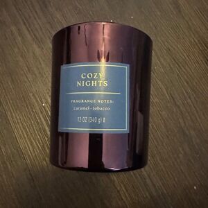 Threshold Cozy Nights Caramel Tobacco Scented 2-Wick Candle 12oz Purple Jar